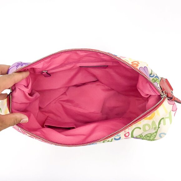 COACH Poppy Daisy Floral Graffiti Multi Color Hobo Shoulder Bag - B1082-F14883 - Picture 3 of 16